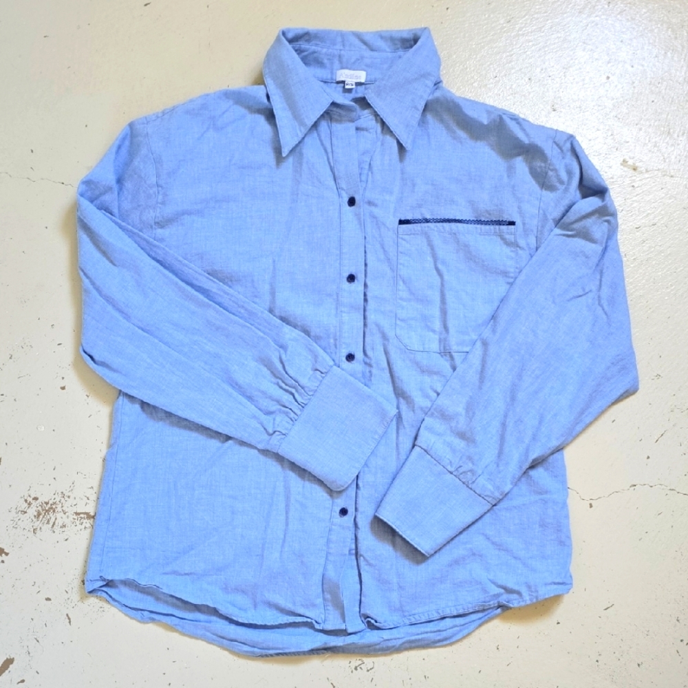 Andine Essen Provence Blouse Boyfriend Sleep Shirt Size PS Blue